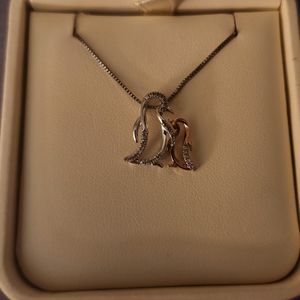 White gold/Sterling silver penguin necklace
